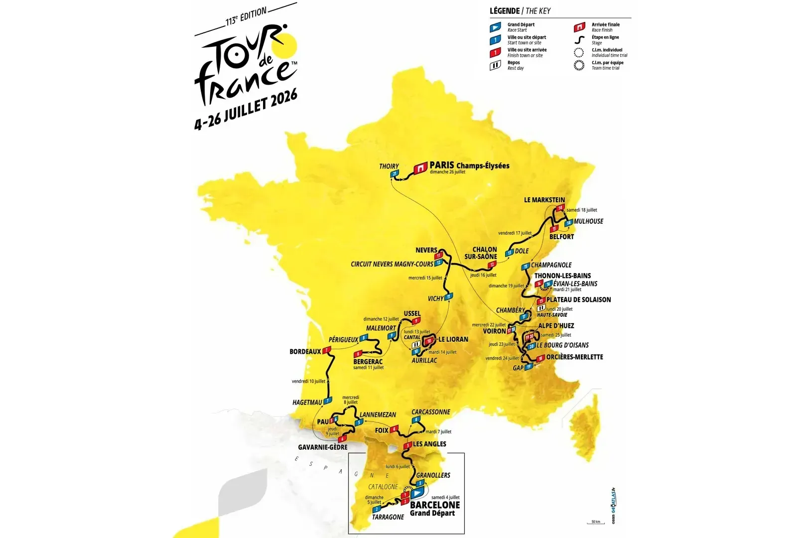 Tracé officiel du Tour de France 2026