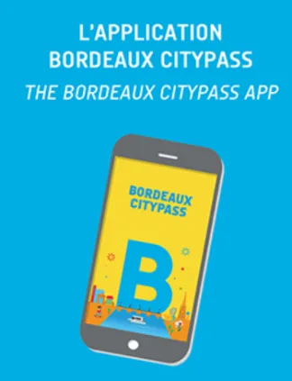 Application mobile Bordeaux CityPass affichée sur un smartphone avec logo B jaune sur fond bleu